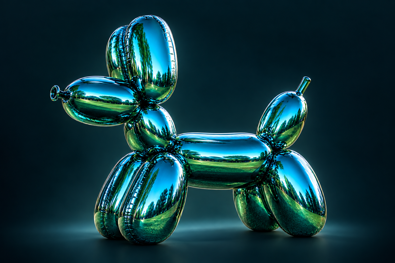 Photorealistic teal balloon dog